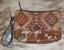 Myra Bags #5717 Leather, Canvas, Rug, Hairon 9.5&quot;x6.5&quot; Pouch Wristlet Cl... - £19.01 GBP