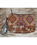 Myra Bags #5717 Leather, Canvas, Rug, Hairon 9.5&quot;x6.5&quot; Pouch Wristlet Cl... - $24.09