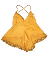 Just Sexy Lingerie Romper Size 1X Mustard Yellow Satin Lace NEW NWT - £13.44 GBP