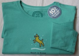Life is Good Women T Shirt M Crusher Best in Snow Dog Long Sleeve Aqua B... - £31.44 GBP