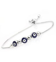 Women evil eye beads bracelets silver plated adjustable chain gift - £15.98 GBP