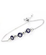 Women evil eye beads bracelets silver plated adjustable chain gift - £15.98 GBP