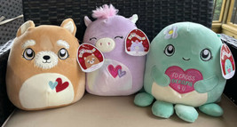 New 8” Valentines Day Squishmallow Squad Of 3 Olina Octopus Chloeyana &amp; Rei Pig - £31.85 GBP