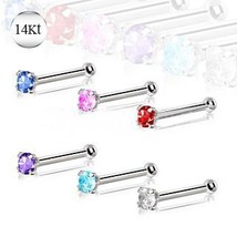 14Kt White Gold Stud Nose Ring with Prong Setting Gem - $36.95