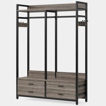 Modern Grey Black Garment Rack with Clothes Hanging Rod and 4 Storage Drawers - £264.39 GBP