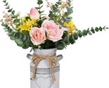 Libwys Metal Flower Vase Milk Can Rustic Style With Rose And Eucalyptus,... - $32.95