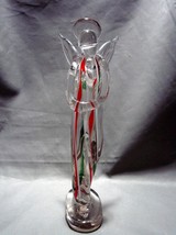 Beautiful 9&quot; Tall  Art Glass Holiday Angel Clear with Vertical Red and G... - £9.42 GBP