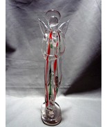Beautiful 9&quot; Tall  Art Glass Holiday Angel Clear with Vertical Red and G... - £9.58 GBP