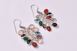 Handmade Rhodium Polished Grape Bunch Multi Stone Traditional Earrings For Women - £20.04 GBP