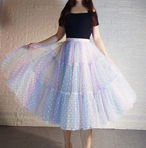 Pastel Color Layered Tulle Skirt Women Custom Plus Size Rainbow Tulle Midi Skirt image 8