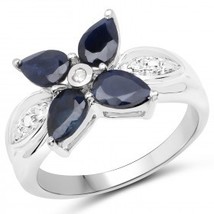 Flowering Sterling Silver Sapphire and Topaz Size 7 Designer Ring - £231.80 GBP