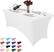 4FT Table Cloth for Rectangle Table White Tablecloth Rectangular Fitted Stretch  - £23.55 GBP