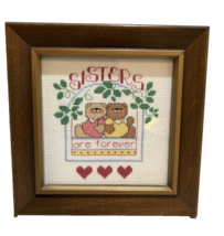 Cross Stitch Wood Framed Sisters Are Forever Bears Ready to Hang Gift 8x... - $10.86