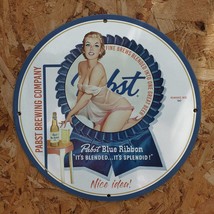 Vintage 1947 Pabst Blue Ribbon Blended Beer Porcelain Gas &amp; Oil Metal Sign - £97.73 GBP