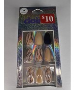 24pc Claire’s Fake False Press On Glue On Black Buff Color Marble Brown ... - $185.58 MXN