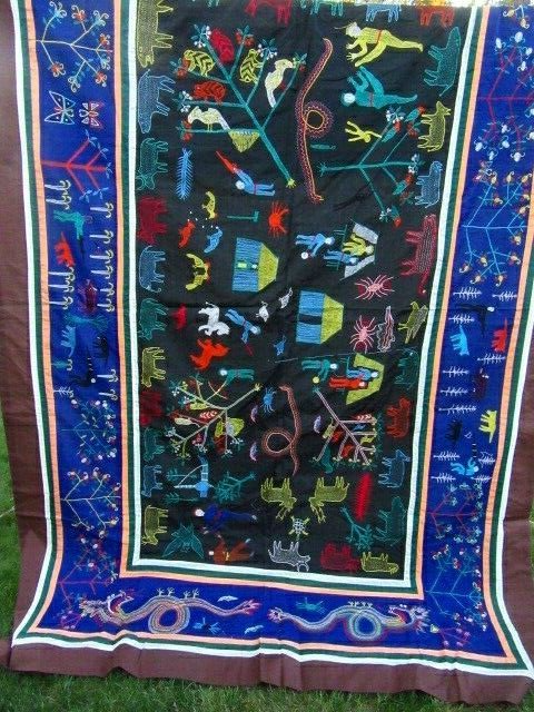 Primary image for Indian Folk Art Textile Hand Embroidered King Bed Cover/Coverlet