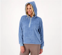 AnyBody Teddy Fleece Relaxed Drop Shoulder Popover Top (Dusty Blue, L) A465664 - £15.36 GBP