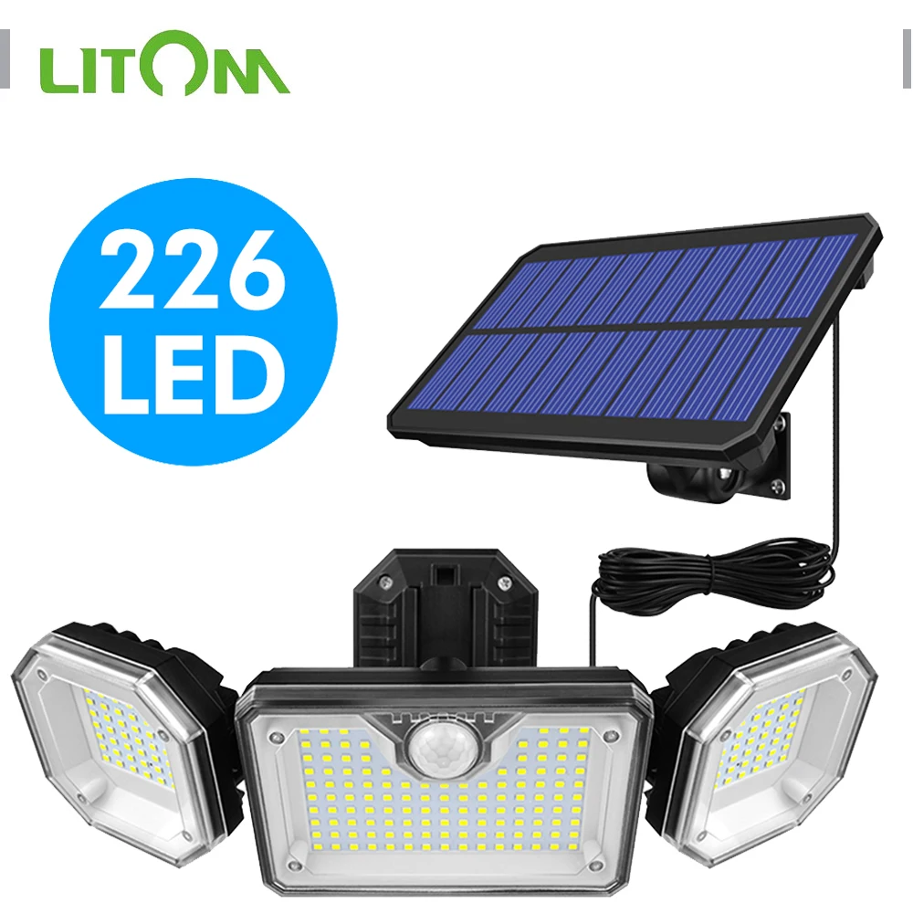 LITOM 226 LED Solar Lights Outdoor Adjustable Head Motion Sensor Human Induction - £152.30 GBP