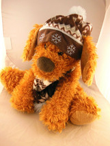 Hugfun Plush Dog Winter Snowflake Fleece Hat & Scarf Cuddly Soft 10 inch sitting - £9.37 GBP