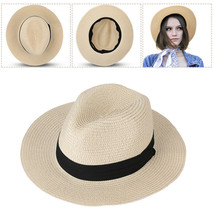 Summer Big Brim Panama Hat, Fedora Flat Brim Beach Sun Fedora Men /Women 2022 - £22.34 GBP
