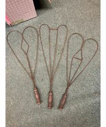Lot Of 3 Triple 3 Heart Primitive Wire Rug Beater 13&quot; x 7&quot;  Wooden Handl... - $136.69 CAD