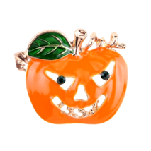 Jack O Lantern Halloween Pin Brooch Rhinestone Orange Black Green Gold 1  2/8&quot; - £7.50 GBP