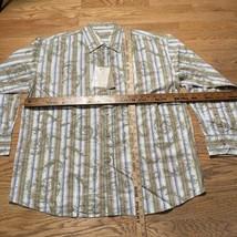 Y2K NEW Vintage Koman Khaki Striped Swirls Button Shirt Long Sleeve Men's Sz XL - £21.17 GBP