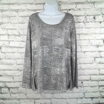 Westport 1962 Top Womens Large Silver Shimmer Long Sleeve Pullover Blouse - £17.36 GBP