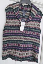 CHAPS Petite Knit Sleeveless Vest Scan Design Shawl Neck Button SizePM NWT $69. - £35.43 GBP