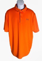 UNDER ARMOUR Men&#39;s Loose Short Sleeve Button Down Polo Shirt Orange XL - $10.88