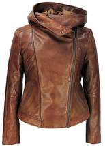 Sasha High Womens Hooded Leather Jacket - £152.00 GBP