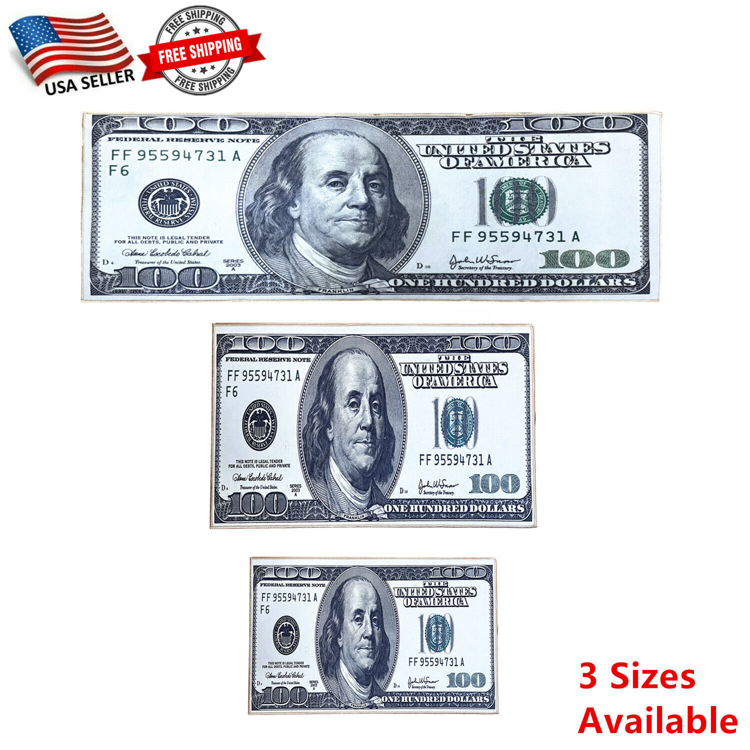 100 Dollar Bill Money - Area Rug Carpet Floor Mat Decor - 3 AVAILABLE SIZES - $9.89+