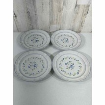 Vintage Floral Expressions Stoneware Lot of 4 Dinner Plates Blue Flowers... - $25.97