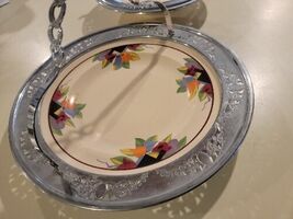 1940's Art Deco Tulip Plate Chrome Trim Umbertone Farberware Leigh Potte... - $5.35