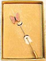 Vintage Pink Enamel Butterfly Lapel Stick Pin Original Box - £11.71 GBP