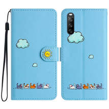 For Sony Xperia 10 IV Cartoon Cats Leather Phone Case(Blue) - $4.99