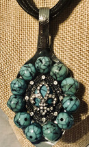 Necklace Turquoise Color Beads Fleur De Lis Stone Center on a Multi Strand SPOON - £19.98 GBP