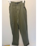 H&amp; M Paper Bag Olive Green Sz 4 High-Waisted Elastic Waist Pants Button ... - $265.90 MXN