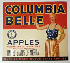 Vintage Columbia Bell 1940s Wenatchee, WA Washington Apples Crate Label WS8D - £7.07 GBP