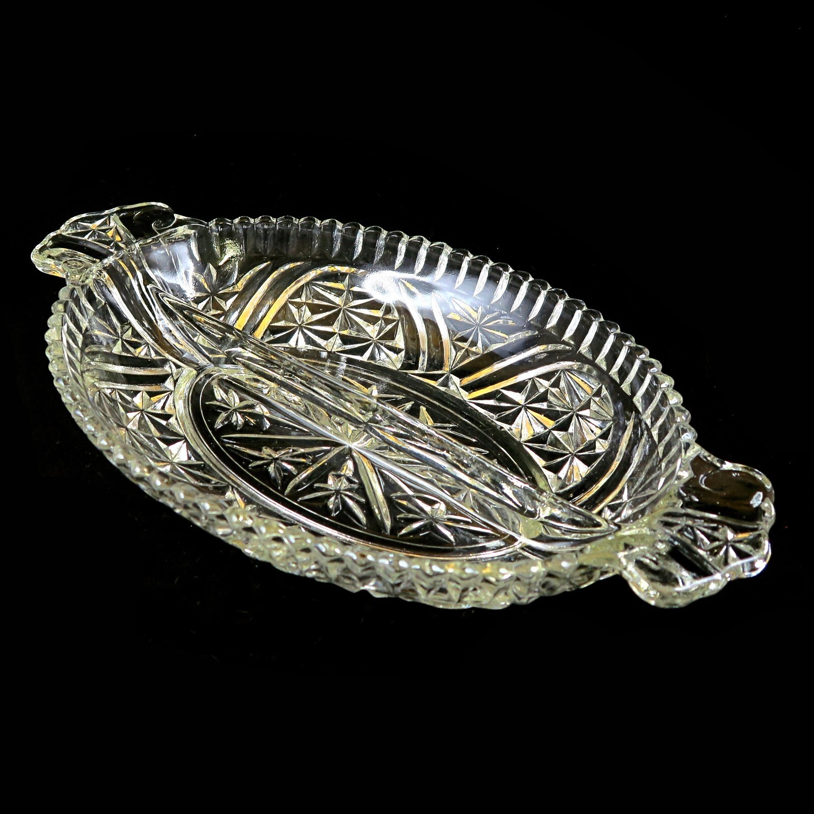 Anchor Hocking Stars and Bars 10-inch 2-Part Relish Dish Mid-Century Gla... - $12.30