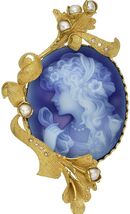 18k Yellow Gold Carved Chalcedony Cameo w/ Diamond and Cultured Pearl Ac... - $5,523.97