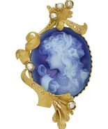 18k Yellow Gold Carved Chalcedony Cameo w/ Diamond and Cultured Pearl Ac... - $5,523.97