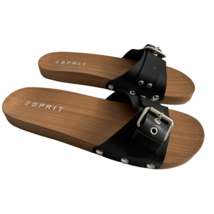Esprit Winny Wooden Clog Sandals Slides Black Size 10 M Grommets Shoes - £16.45 GBP