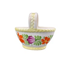 Vintage Ceramic Tole Painted Folk art Basket Hand Painted with Handle 4.5x4.5 - £18.56 GBP