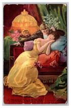 Sleeping Woman Merry Christmas Artistic Romanrce Embossed UNP DB Postcar... - £5.31 GBP