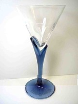 Courvoisier cognac martini glass blue stem CV white logo 7&quot; tall - £9.14 GBP