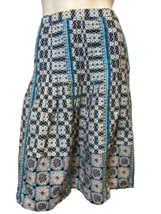 Ann Taylor Loft Navy, Sky Blue and White Geometric Print A Line Pleated Skirt 8 - £11.20 GBP