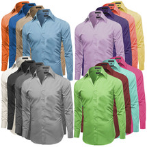 Omega Italy Men&#39;s Premium Slim Fit Button Up Long Sleeve Solid Color Dress Shirt - £18.73 GBP+