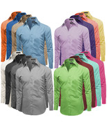 Omega Italy Men&#39;s Premium Slim Fit Button Up Long Sleeve Solid Color Dre... - £18.53 GBP+
