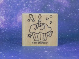 CUPCAKE with Birthday Candle, Wood Mounted Rubber Stamp, Stampin&#39; Up! - £3.42 GBP